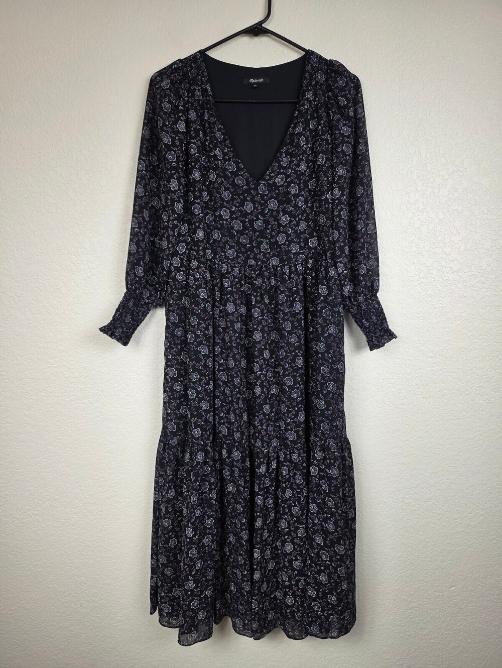Madewell Black Floral Long Sleeve Dress XS